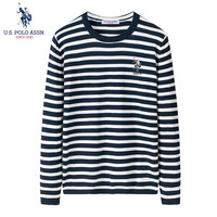 美国马球协会 U.S. POLO ASSN.US保罗毛衣男针织衫男装秋冬加绒保暖半高领男士打底衫上衣 蓝色612实心标 100%棉 L