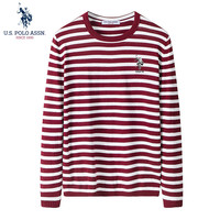 美国马球协会 U.S. POLO ASSN.US保罗毛衣男针织衫男装秋冬加绒保暖半高领男士打底衫上衣 酒红612实心标 100%棉 XL