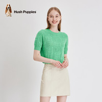 暇步士（Hush Puppies）女装春复古多巴胺纯棉镂空短袖针织衫 145绿色 S