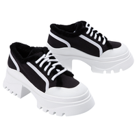 限尺码：MISS SIXTY 秋款帆布鞋女时尚撞色毛边交叉系带厚底松糕鞋休闲潮流