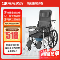 揽康 液压全躺老人手动轮椅带坐便轻便折叠轮椅车SYIV90-XR01