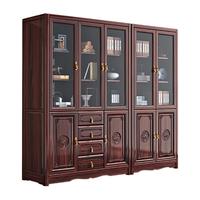 冠军木语 书柜实木书柜现代中式酸枝木书房落地置物书橱带玻璃门储物柜子 【酸枝木】两门书柜