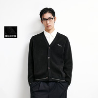 【可机洗】杰克琼斯男装25年秋季纯色开衫毛衣宽松刺绣针织衫 E43纯黑色 165/88A/XS