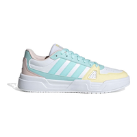 adidas 板鞋女款舒适软弹减震跑步鞋女子防滑板鞋运动鞋子 UK4.5码37 白/semi闪光黄蓝/黄