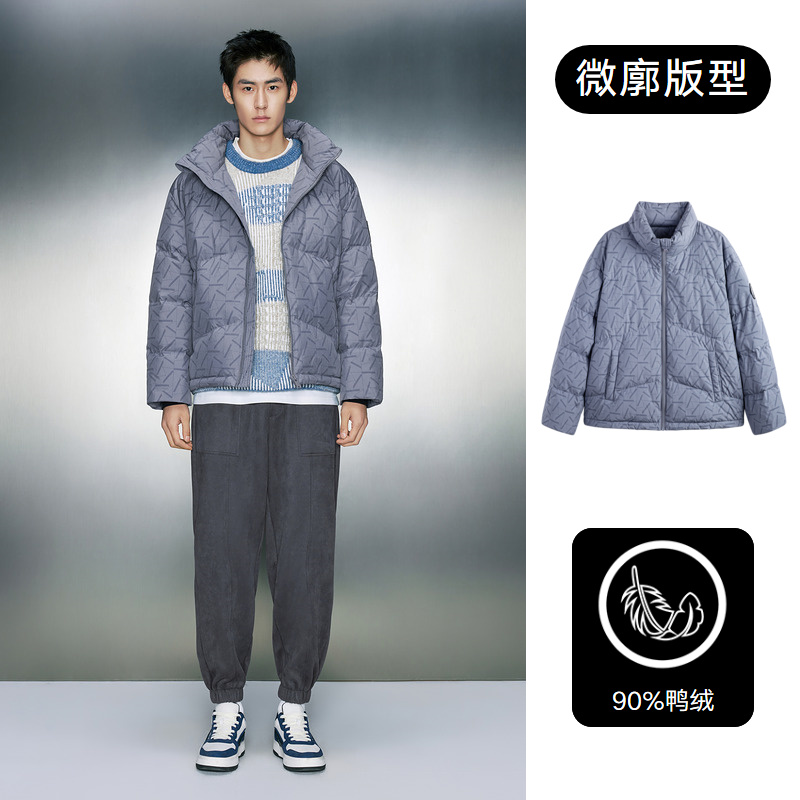 灰蓝色立领短款羽绒服GED1D2532144