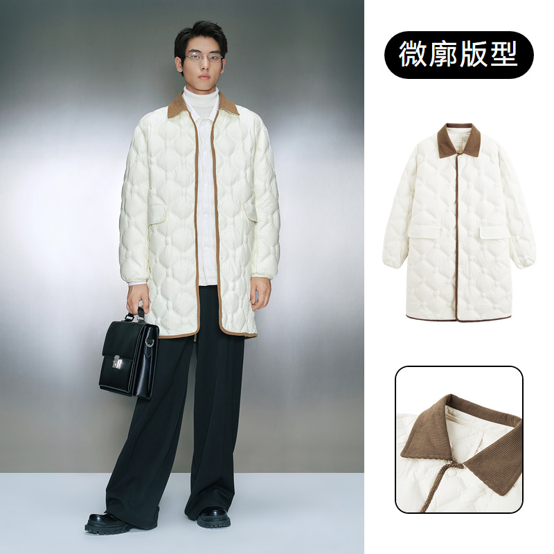 米白翻领长款羽绒服GED1D2430474