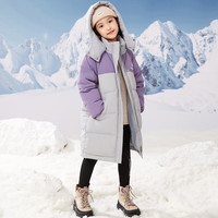 ABC KAIA 儿童羽绒服男童女童韩版洋气长款户外过膝中大童加厚保暖外套冬季 紫色