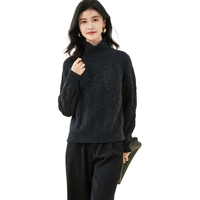 金菊绵羊毛100%新年红品秋冬加厚高领慵懒风麻花毛衣女羊毛衫 深灰L 
