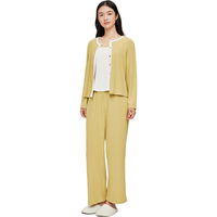 松山棉店【自由穿家居服】罗纹套装抗静电旷野美拉德女3件套银杏绿165