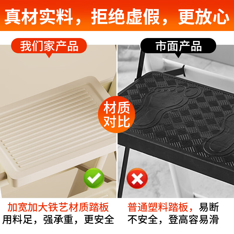 星奇堡奶油梯子折叠人字梯加厚伸缩两用小楼梯室内碳钢家用多功能爬梯 加厚防滑五步梯-奶油白