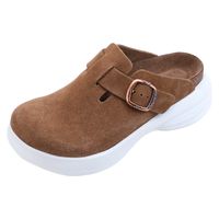 的的沃 Devo Life软木拖鞋勃肯鞋半包厚底增高牛皮时尚包头拖鞋女款22011 黄棕反绒皮 40 （拍小一码）