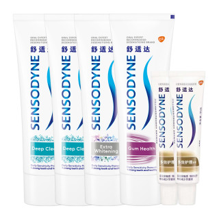 SENSODYNE 舒適達(dá) 抗敏感牙膏成人含氟薄荷去牙漬防蛀去黃早亮白晚護(hù)齦CP套裝（總共六只）
