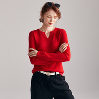 帕罗 超值购【91.3%羊绒】亨利领女士羊绒衫 新年红 高品质