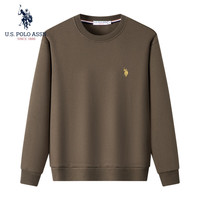 U.S. POLO ASSN.保罗卫衣男春秋款加绒休闲长袖t恤男士圆领卫衣套头男装 咖啡 3XL/185（160-175斤左右）
