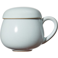 雅瓷汝窑茶水分离杯陶瓷茶杯带盖高档个人办公室泡茶杯汝瓷慢慢杯