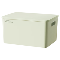 稻草熊化妆品收纳盒宿舍文具桌面零食塑料收纳箱家用杂物筐储物盒子 高款加大号-奶油白 带盖