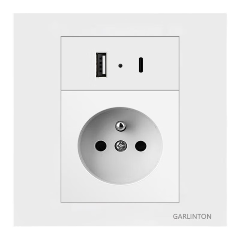 GARLINTON法式插座16A圆孔法标带开关网络USBType-C自由组合插座面板可定制 一开法式插座