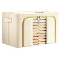 纳份爱加厚布艺收纳箱家用衣物棉被百纳箱可折叠透视窗口储物整理箱 卡其色-66L【长50*宽40*高33cm】1个装 【加粗钢架固定/加厚牛津布】