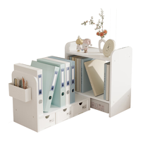 穗匠简易桌面书架转角置物架伸缩式多功能分层收纳架书桌上整理架 24款白色【带抽屉】可拉伸 【洞洞侧板】