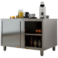 ZHONGWEI 中伟 不锈钢201家用推拉门工作台厨房专用桌子打荷操作台切菜商用台面案板柜矮柜1800