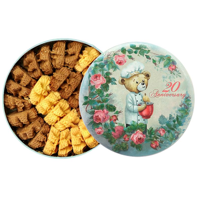 香港珍妮聪明小熊饼干咖啡奶油小花曲奇双味320g零食品