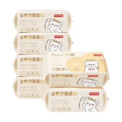 京东京造 一次性洗脸巾80抽×6包 100%棉 小刘鸭全棉平纹洁面柔巾