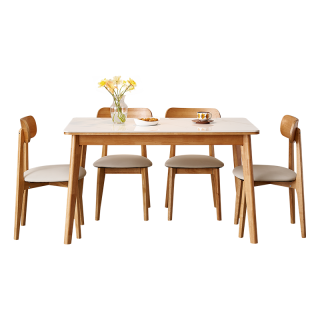 国家补贴、PLUS会员：全友 家居现代北欧风长方形岩板餐桌椅组合客厅餐厅家用实木脚吃饭桌子