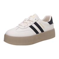 西遇厚底德训鞋女2024春季复古美式学院风撞色小白鞋低帮板鞋 米白+黑色 37