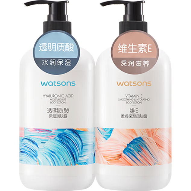 移动端、京东百亿补贴：屈臣氏 保湿润肤露套装500ml*2（透明质酸+维E） 补水滋养身体乳保湿乳