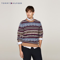 TOMMY HILFIGER 复古费尔岛花纹羊毛混纺圆领针织衫毛衣