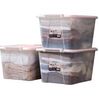 CHAHUA 茶花 收纳箱大号 衣服储物箱 衣物棉被整理箱子 玩具塑料箱透明58L 粉色 3支装