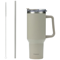 三光云彩 Glasslock保温杯冰霸杯吸管杯大容量304不锈钢男女水杯保冷保温灰色 1200ml