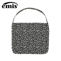 EMIS韩国帆布包豹纹灯芯绒帆布袋黑色刺绣通勤单肩文艺包