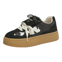 天美意女德训鞋翻盖休闲运动复古厚底增高时尚女鞋2025春 黑色 35