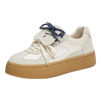 天美意女德训鞋翻盖休闲运动复古厚底增高时尚女鞋2025春 米色 36