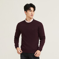 【零压抗静电】柒牌可机洗羊毛针织衫男2025秋冬圆领保暖毛衣 酒红2 XL