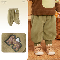 巴拉巴拉宝宝女童加绒裤子儿童男童冬款运动裤保暖棉裤 柔软土灰绿40939