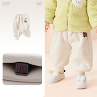 巴拉巴拉宝宝女童加绒裤子儿童男童冬款运动裤保暖棉裤 简约浅卡其50311