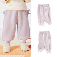 巴拉巴拉童装儿童宝宝男童加绒裤秋冬裤子女童加厚运动裤长裤洋气 粉紫70020