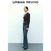 UR秋季女装时髦法式坑条修身翻领针织开衫UWM940012 黑色条纹 XS