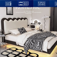 礼奈 波浪悬浮床轻奢简约现代主卧室皮床软包1.8m双人床意式悬空皮艺床 1.8m框架结构 床+床头柜2
