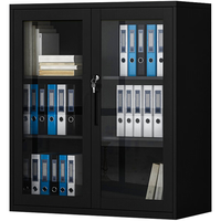 ZHONGWEI 中伟 文件柜办公柜矮柜钢制铁皮柜资料柜档案柜拆装玻璃对开矮柜黑色款1090高