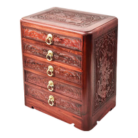 初心如雪紫檀木首饰盒抽屉式中式五斗柜实木质桌面手饰收纳柜多层茶饼柜子 紫檀木雕花五抽柜