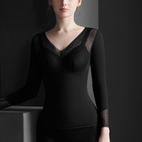 塑身连体衣收腹束腰收小肚子产后塑形美体蚕丝秋冬加绒保暖瘦身衣 优雅黑-长袖单衣 M【参考90~105斤】