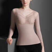 塑身连体衣收腹束腰收小肚子产后塑形美体蚕丝秋冬加绒保暖瘦身衣 暖肤色-长袖单衣 XXXL【参考140~155斤】