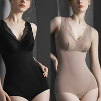 塑身连体衣收腹束腰收小肚子产后塑形美体蚕丝秋冬加绒保暖瘦身衣 暖肤色+优雅黑 XXL【参考125~140斤】