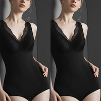 塑身连体衣收腹束腰收小肚子产后塑形美体蚕丝秋冬加绒保暖瘦身衣 优雅黑+优雅黑 L【参考105~115斤】