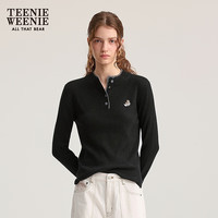 Teenie Weenie小熊女装毛针织衫2025秋休闲撞色亨利领套头毛衣 黑色 XS