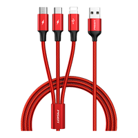 PISEN/品胜 一拖三织数据线 3A快充 三合一充电线 Type-C, Lightning, Micro USB 尼龙织 红色 USB-A 3A