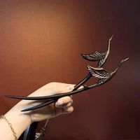 元族檀木手工雕刻仙鹤发簪汉服中式配饰东方美学发簪女高级汉服头饰 合翅仙鹤黑檀发簪一支